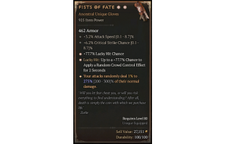 Fists of Fate[*DMG 275 | *77.7 LHC | *77.7 LH:CC | 6.2 Crit | 3.2 ATKSPD]