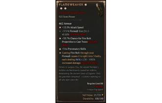 Flameweaver[*DMG 86 | *3 Pyromancy | *34 CT: Firebolt | *13.5 ATKSPD | 38 FirewallSize]