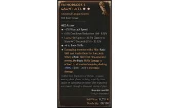 Paingorger's Gauntlets[*DMG 190 | *6 BasicSkills | *13.5 ATKSPD | 6 CDR | 20.5 LH:Stun]