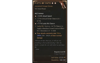 Fists of Fate[*DMG 290 | *77.7 LHC | *13 ATKSPD | 7.7 Crit | 14.7 LH:CC]