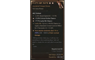 Fists of Fate[*DMG 290 | *77.7 LHC | *13 Crit | 2.4 ATKSPD | 49 LH:CC]