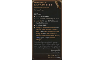 Paingorger's Gauntlets[*DMG 180 | *6 BasicSkills | *13.5 ATKSPD | *33.7 LH:Stun | 7.5 CDR]