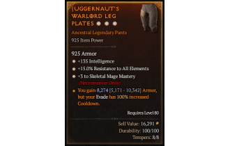 Legendary Pants[Necromancer | *3 SkelMage | *15 ResistAll | *135 INT]