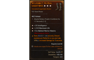 Legendary Boots[Necromancer | *3 SkelWarrior | *135 INT | *1310 Life]