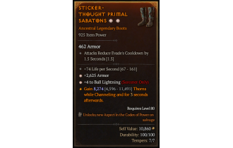 Legendary Boots[Sorcerer | *4 BallLightning | *2625 Armor]