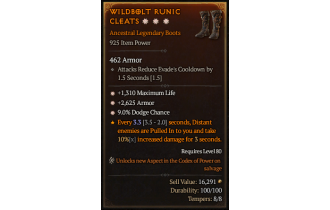 Legendary Boots[*2625 Armor | *9 Dodge | *1310 Life]