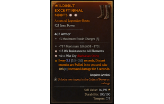 Legendary Boots[Barbarian | *4 WarCry | *15 ResistAll | 787 Life]