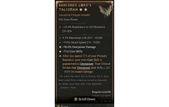 Banished Lord's Talisman[*DMG 56 | *3 CoreSkills | *90 DMG_Overpower | 9 ATKSPD | 10 %Life]