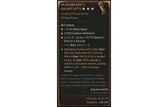 Paingorger's Gauntlets[*DMG 200 | *12 CDR | *13.5 ATKSPD | *33.7 LH:Stun | 3 BasicSkills]