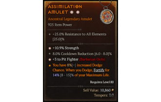 Legendary Amulet[Barbarian | *3 PitFighter | *10.9% STR | 8 CDR]