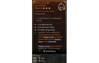 Legendary Amulet[Rogue | *3 Malice | *27 MS | *1310 Life]