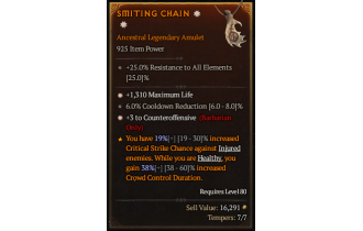 Legendary Amulet[Barbarian | *3 Counteroffensive | *1310 Life | 6 CDR]