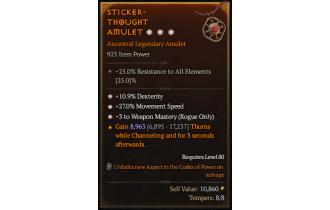 Legendary Amulet[Rogue | *3 WeaponMastery | *27 MS | *10.9% DEX]