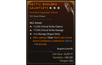 Legendary Gloves[Barrage | *4 Barrage | *12 Crit | *75 DMG_Crit]