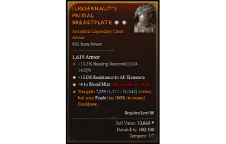 Legendary Chest Armor[Necromancer | *4 BloodMist | *15 ResistAll]