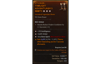 Legendary Boots[Necromancer | *4 BoneSpirit | *2625 Armor | *135 INT]