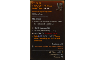 Legendary Boots[Barbarian | *4 WarCry | *1310 Life]