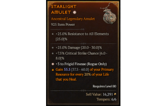 Legendary Amulet[Rogue | *3 FrigidFinesse | 7.5 Crit | 25 DMG]