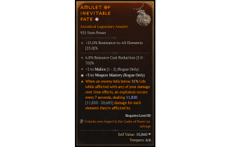 Legendary Amulet[Rogue | *3 WeaponMastery | 2 Malice | 6.8 RCR]