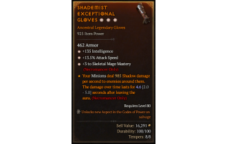 Legendary Gloves[Necromancer | *3 SkelMage | *13.5 ATKSPD | *135 INT]