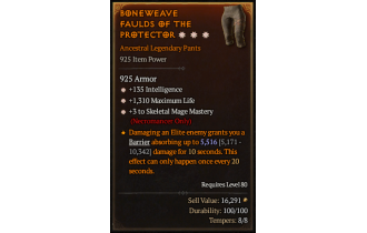 Legendary Pants[Necromancer | *3 SkelMage | *135 INT | *1310 Life]