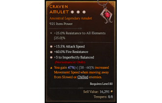 Legendary Amulet[Necromancer | *3 ImperfectlyBalanced | *13.5 ATKSPD | *60 FR]