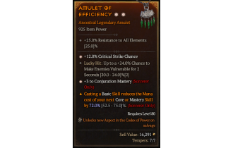 Legendary Amulet[Sorcerer | *3 ConjurationMastery | *12 Crit | 24 LH:Vulnerable]