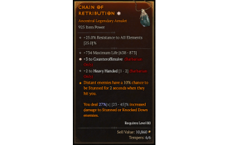 Legendary Amulet[Barbarian | *3 Counteroffensive | 2 HeavyHanded | 734 Life]