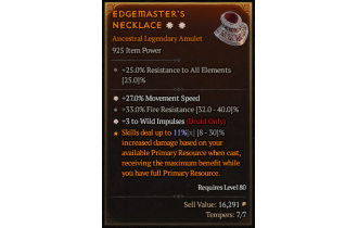 Legendary Amulet[Druid | *3 WildImpulses | *27 MS | 33 FR]