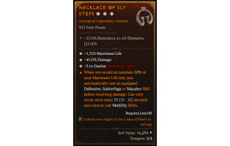 Legendary Amulet[Barbarian | *3 Duelist | *45 DMG | *1310 Life]