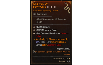 Legendary Amulet[Sorcerer | *3 ElementalDominance | *27 MS | *45 DMG]