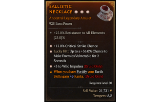 Legendary Amulet[Druid | *3 WildImpulses | *12 Crit | *36 LH:Vulnerable]