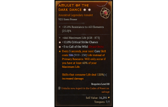 Legendary Amulet[Druid | *3 CallOfTheWild | *12 Crit | 666 Life]