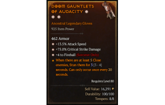 Legendary Gloves[Fireball | *4 Fireball | *13.5 ATKSPD | *75 DMG_Crit]