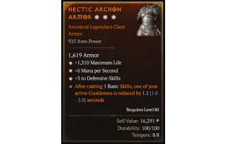 Legendary Chest Armor[*3 Defensive | *6 MpS | *1310 Life]