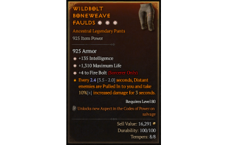 Legendary Pants[Sorcerer | *4 FireBolt | *135 INT | *1310 Life]