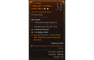 Legendary Boots[Sorcerer | *3 Mastery | *6 MpS | 844 Life]