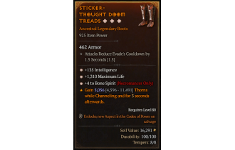 Legendary Boots[Necromancer | *4 BoneSpirit | *135 INT | *1310 Life]