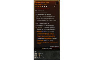 Legendary One-Handed Axe[*21 LH:Res | *75 DMG_Crit | *1310 Life]