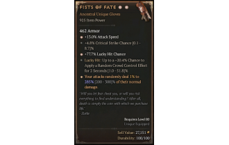 Fists of Fate[*DMG 285 | *77.7 LHC | *13 ATKSPD | 4.8 Crit | 20.4 LH:CC]