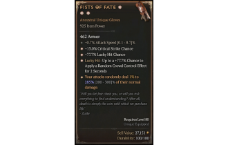 Fists of Fate[*DMG 285 | *77.7 LHC | *13 Crit | *77.7 LH:CC | 0.7 ATKSPD]