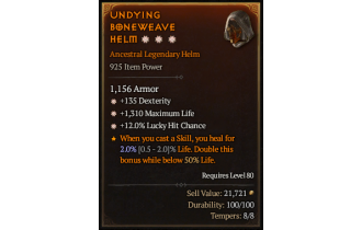 Legendary Helm[*12 LHC | *135 DEX | *1310 Life]