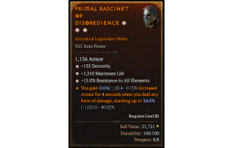 Legendary Helm[*15 ResistAll | *135 DEX | *1310 Life]