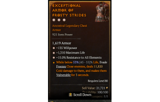 Legendary Chest Armor[*15 ResistAll | *135 WP | *1310 Life]