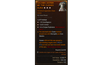 Legendary Chest Armor[Necromancer | *4 CorpseExplosion | *2625 Armor | *135 INT]