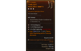 Legendary Boots[Sorcerer | *4 BallLightning | *135 INT | *1310 Life]