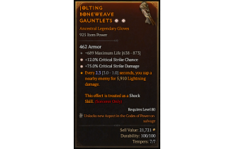 Legendary Gloves[*12 Crit | *75 DMG_Crit | 689 Life]