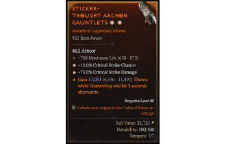 Legendary Gloves[*12 Crit | *75 DMG_Crit | 708 Life]