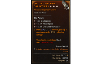 Legendary Gloves[*12 Crit | *13.5 ATKSPD | *135 INT]