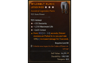 Legendary Pants[*2625 Armor | *135 DEX | *1310 Life]